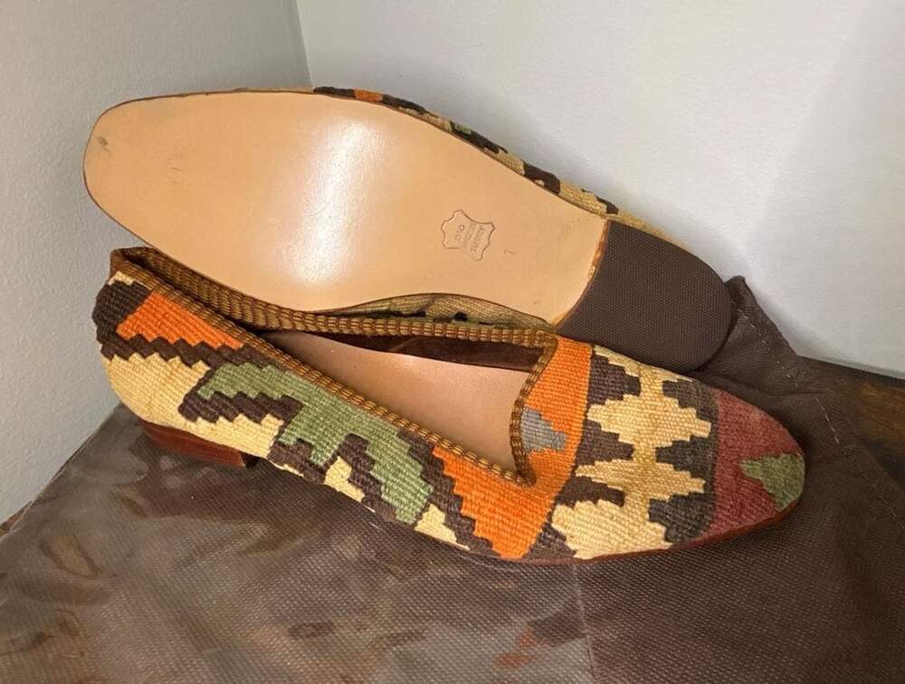 Handmade Vintage Turkish Kilim Loafers Flat Shoes